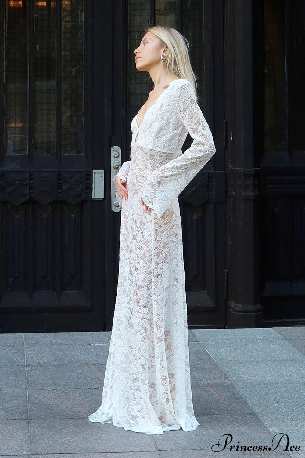 Jacquard Sheer Lace Sexy Bodycon Maxi Dress