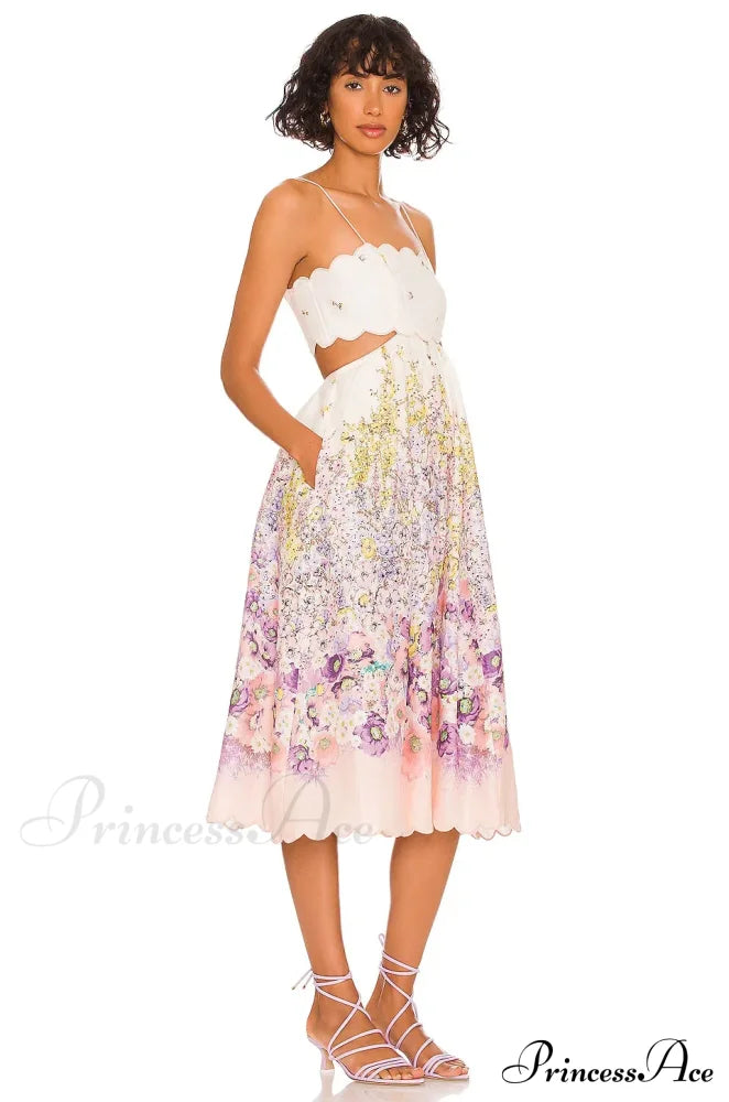 Jude Scallop Midi Charming Dress Peach Gradient Floral 30 Days / 0 Xs Beige