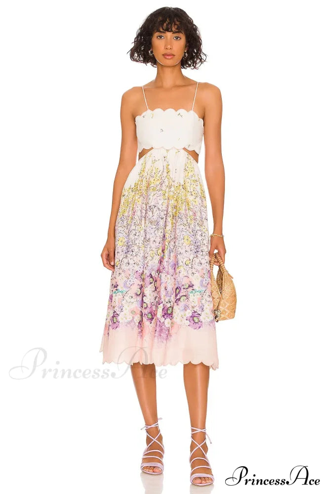 Jude Scallop Midi Charming Dress Peach Gradient Floral 4 Days / 0 Xs Beige