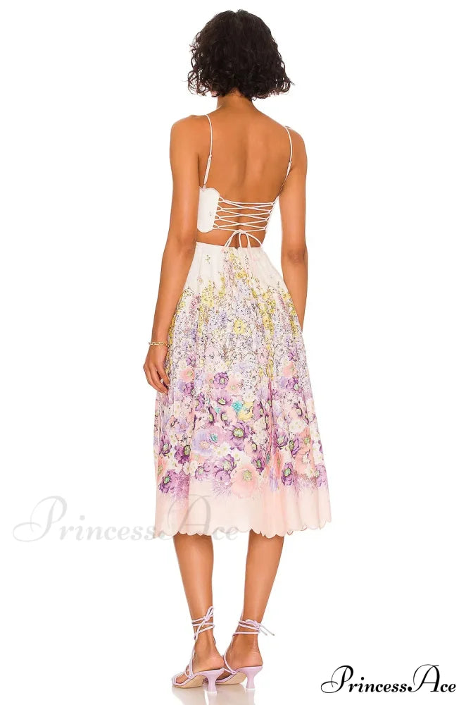 Jude Scallop Midi Charming Dress Peach Gradient Floral Buy Now / 0 Xs Beige