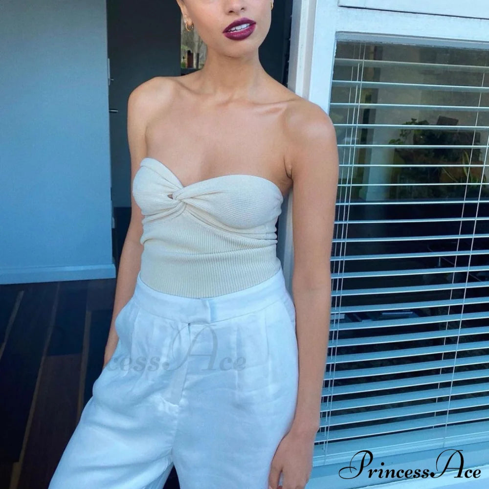 Knit Twisted Stylish Tube Top Shirts & Tops