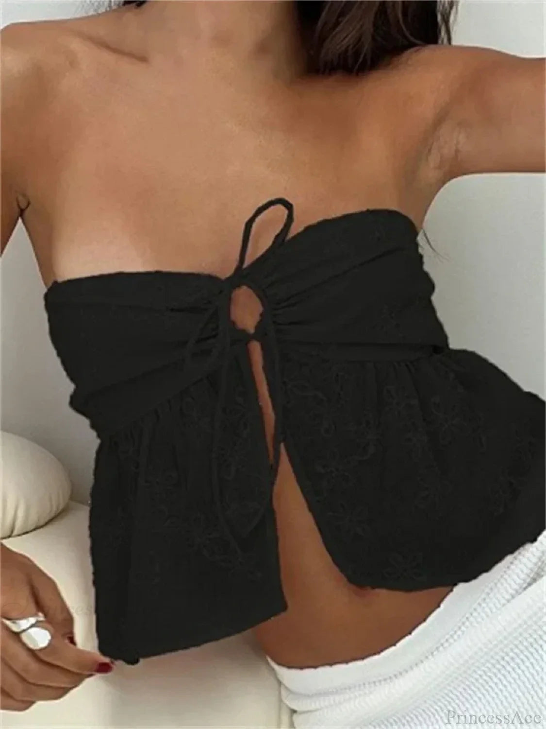 Lace Flower Patchwork Crop Top BLACK / S croptop-250126