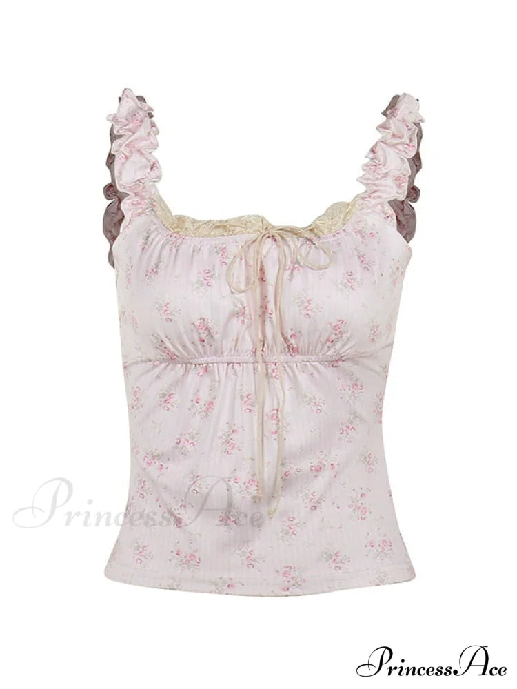 Lace Paneled Graceful Denim Corset Top Tank Tops&Camis