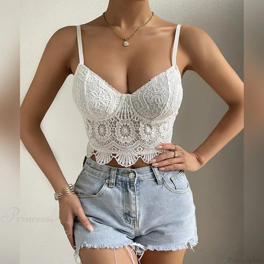 Lace Patchwork Slim Fit V-neck Backless Crop Top White / XS croptop-250126
