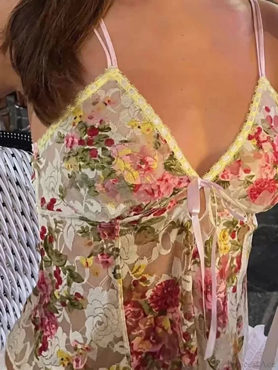 Lace Sheer Floral V Neck Crop Top croptop-250126