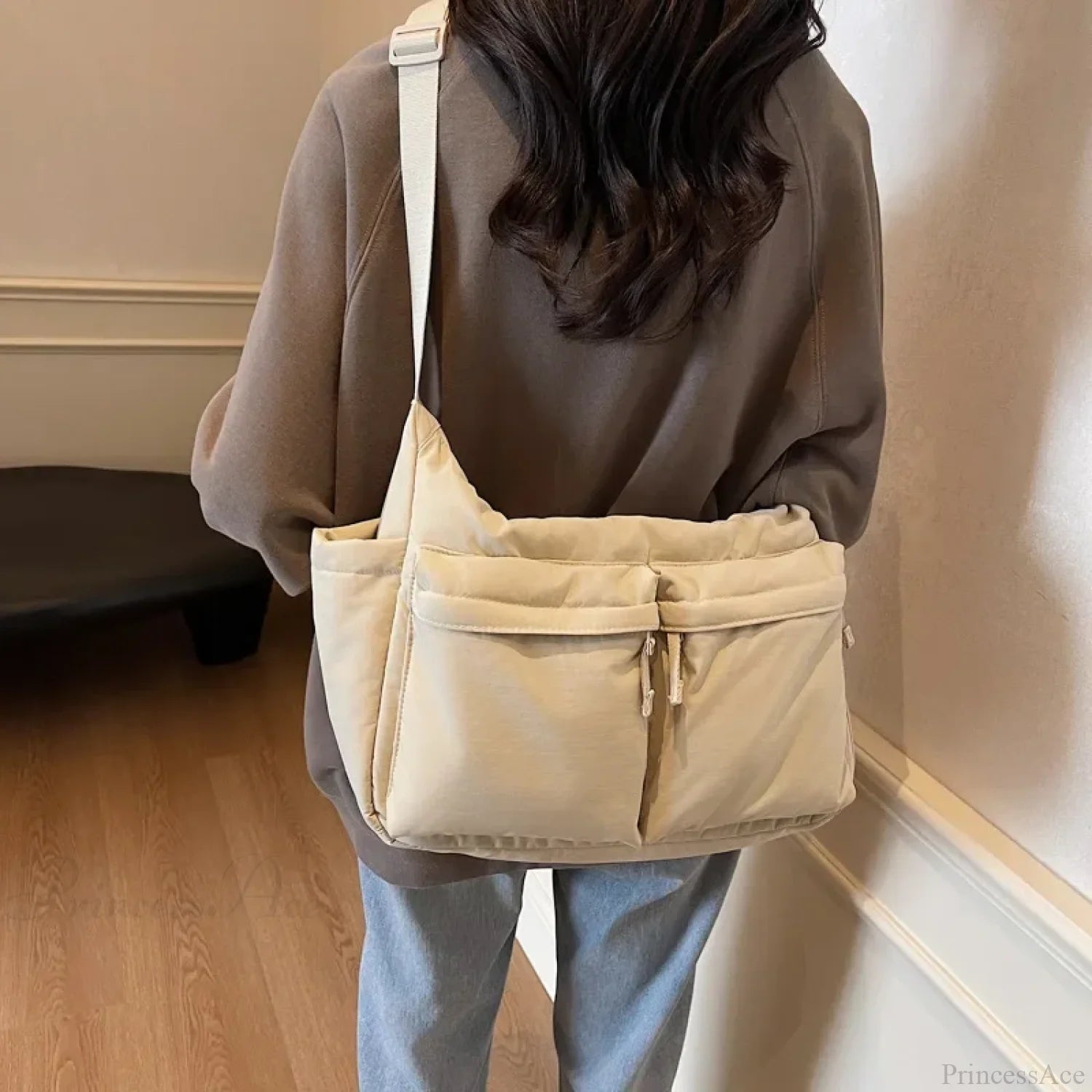 Large Capacity Nylon Waterproof Work Crossbody White crossbody-250126