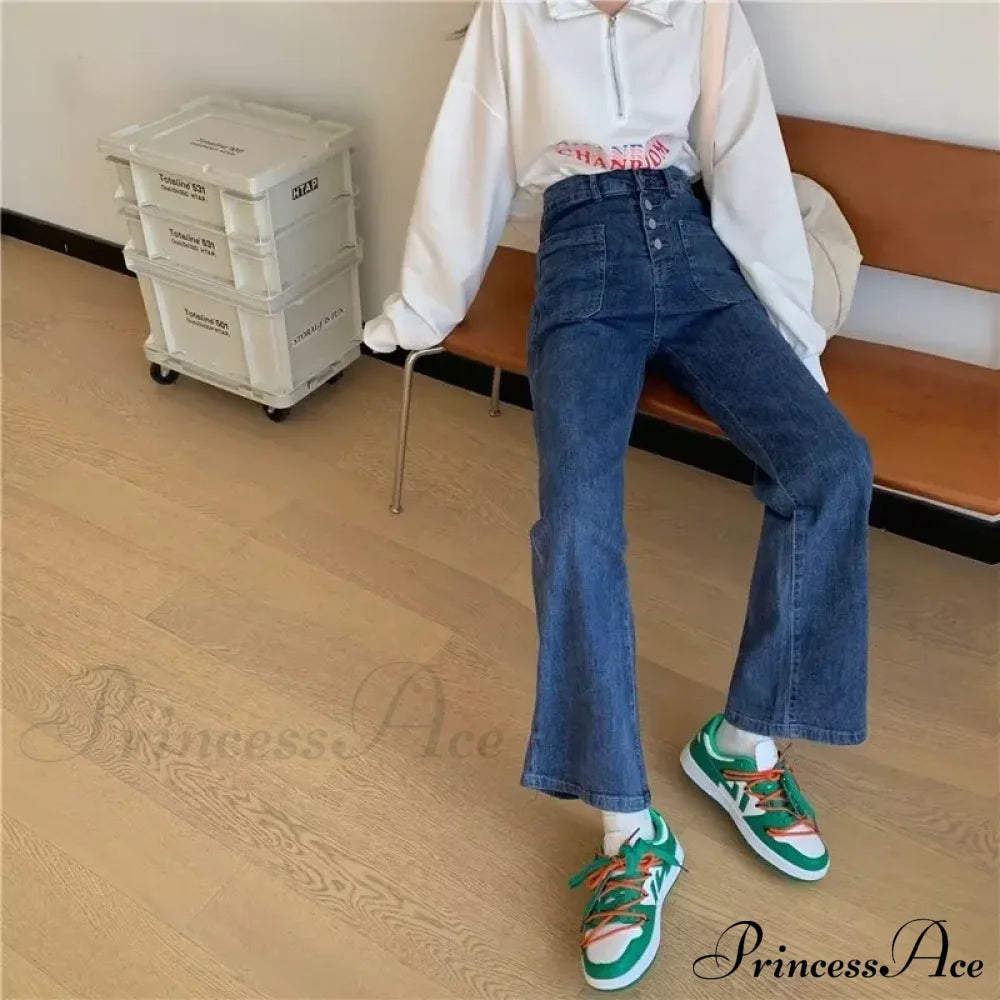 Large Fat Mm Loose Draping Irregular Button Straight Leg Long Trendy Jean