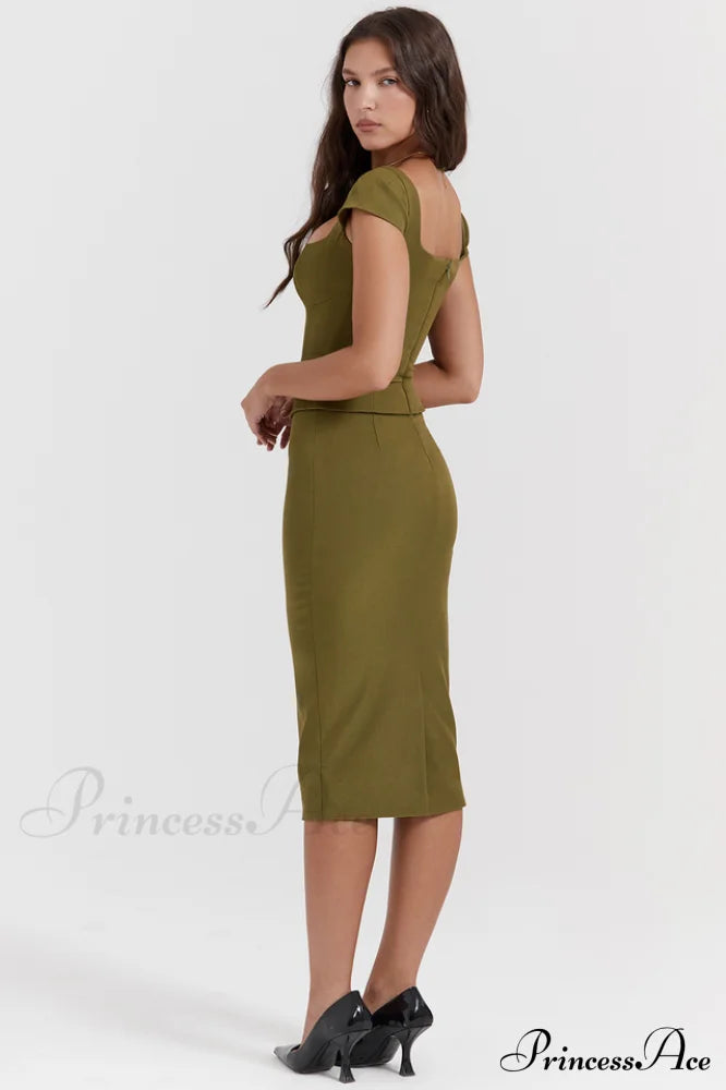 Layana Olive Stylish Corset Midi Dress