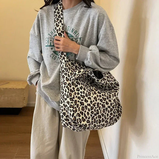 Leopard Design Korean Fashion Shopper Handbag CreamyWhite handbag-250126