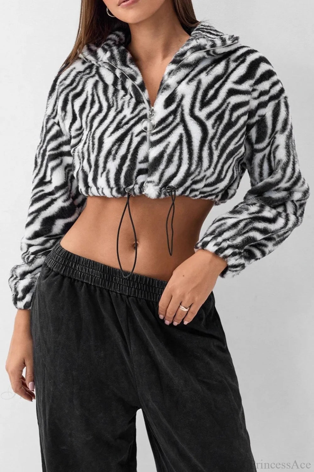 Leopard Print Fur Fleece-Lined Thickened Fluffy Jacket