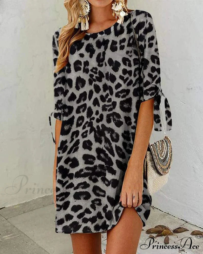 Round neck leopard print dress Black 2022 F/W 23BF Casual Dresses Clothes Dresses Spring Summer Vacation Dresses