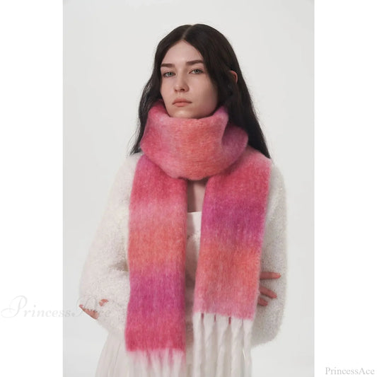 Light Luxury Gradient Color Wool Striped Fringed Mohair Scarf Scarfs-L