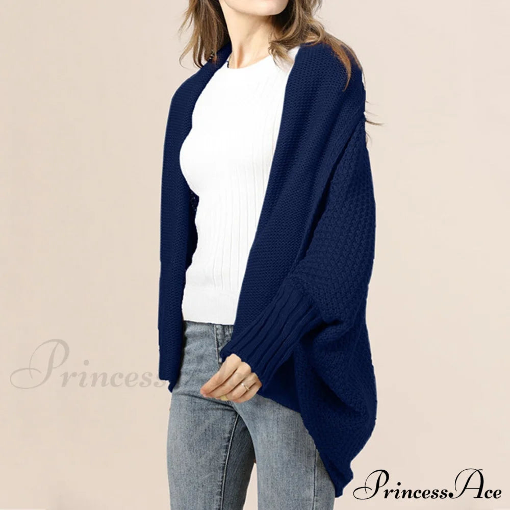 Long Knit Pocket Coat Female Casual Bat Sleeve Cardigan