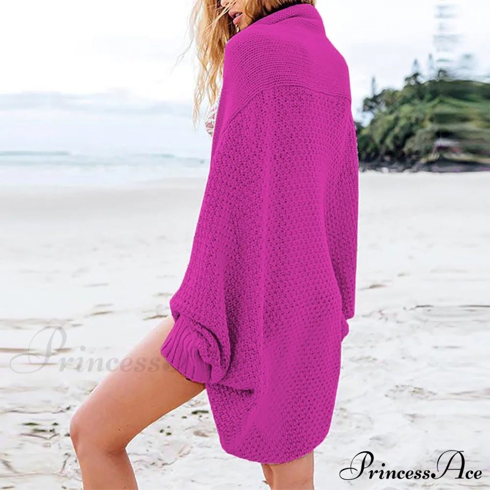 Long Knit Pocket Coat Female Casual Bat Sleeve Cardigan