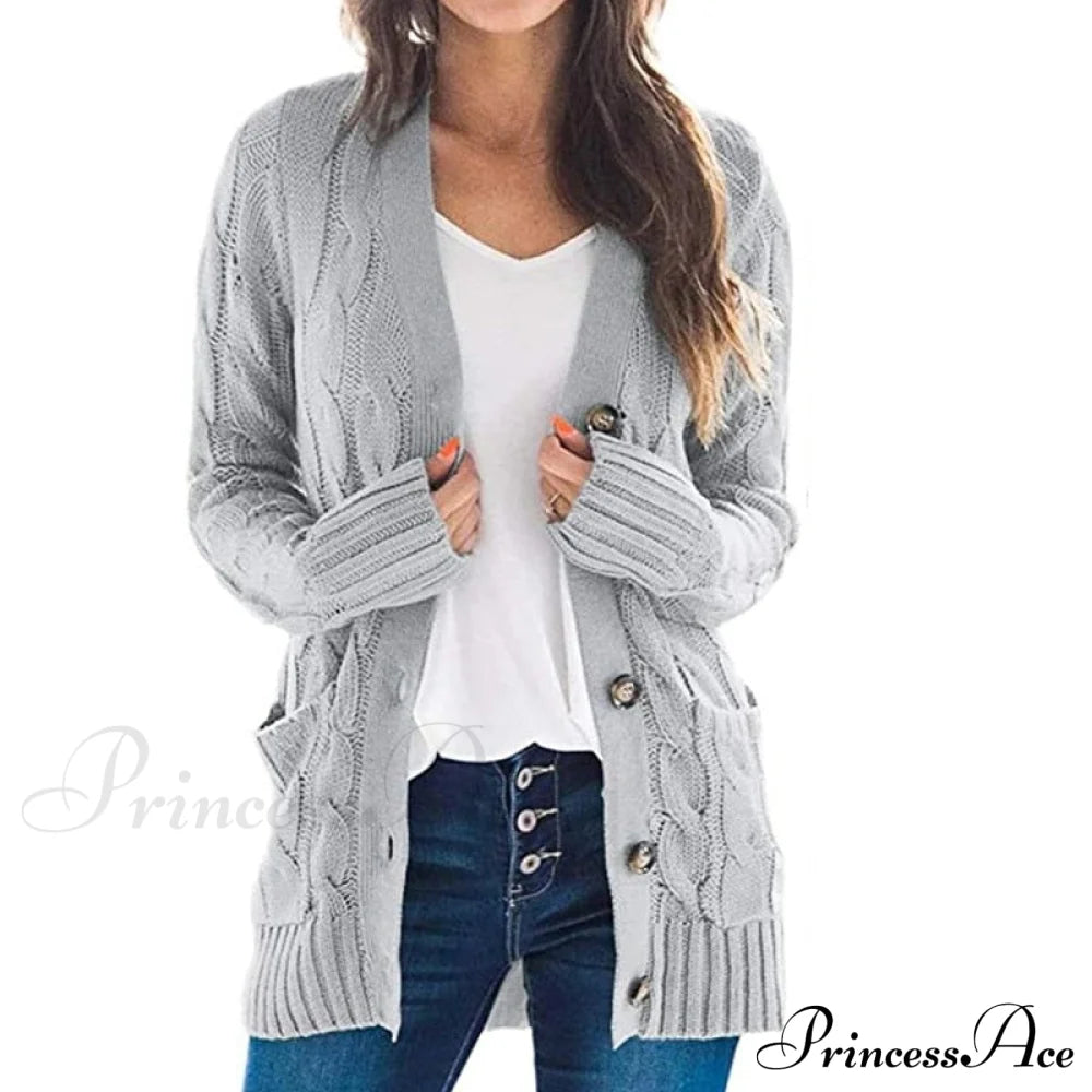 Long Sleeve Cable Loose Winter Tops Sweater Gray / S Sweaters-L