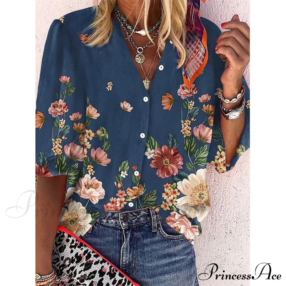 Loose Colorful Print Large Size Blouses 10 / S