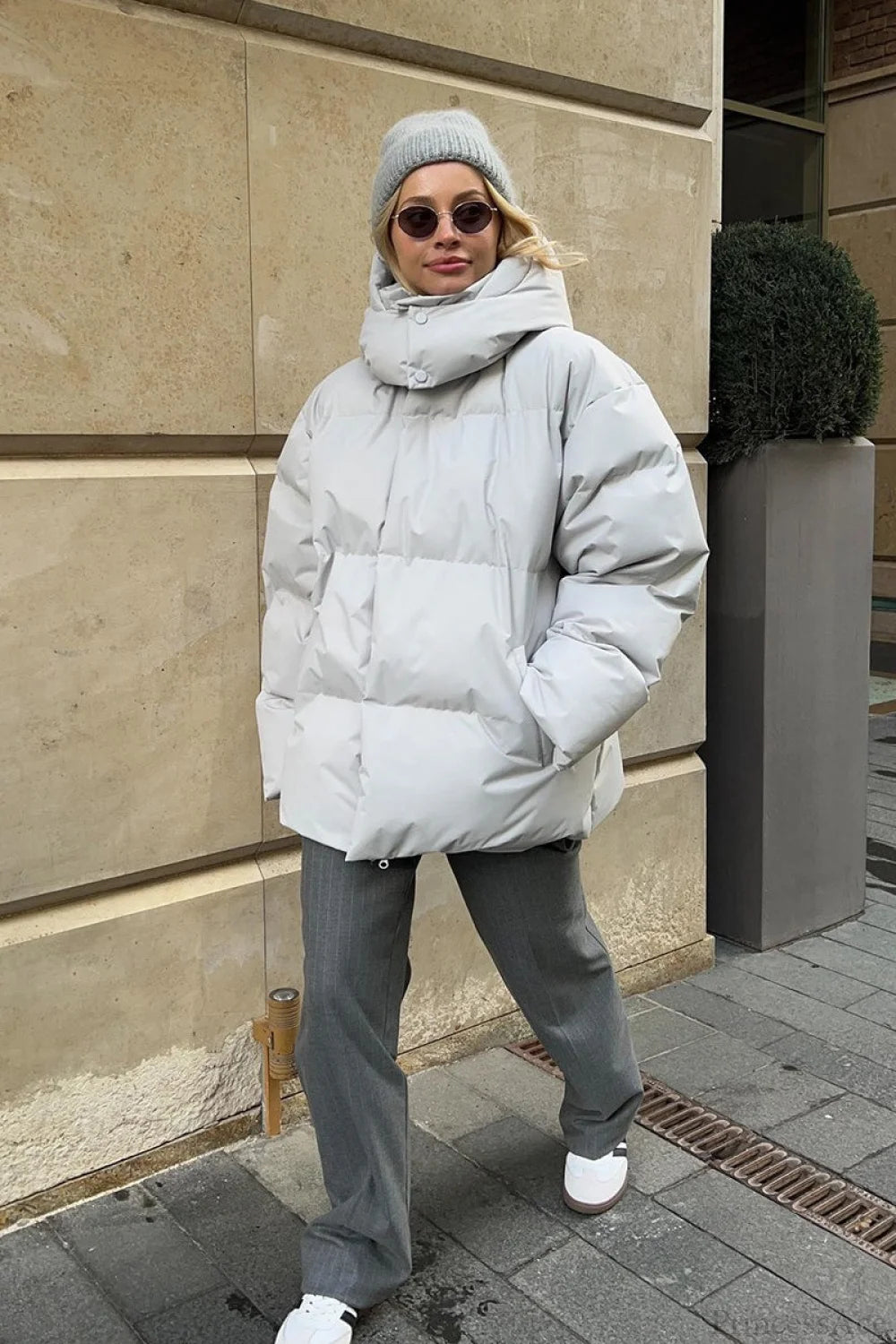 Loose Solid Minimalist Hooded Cotton Coat