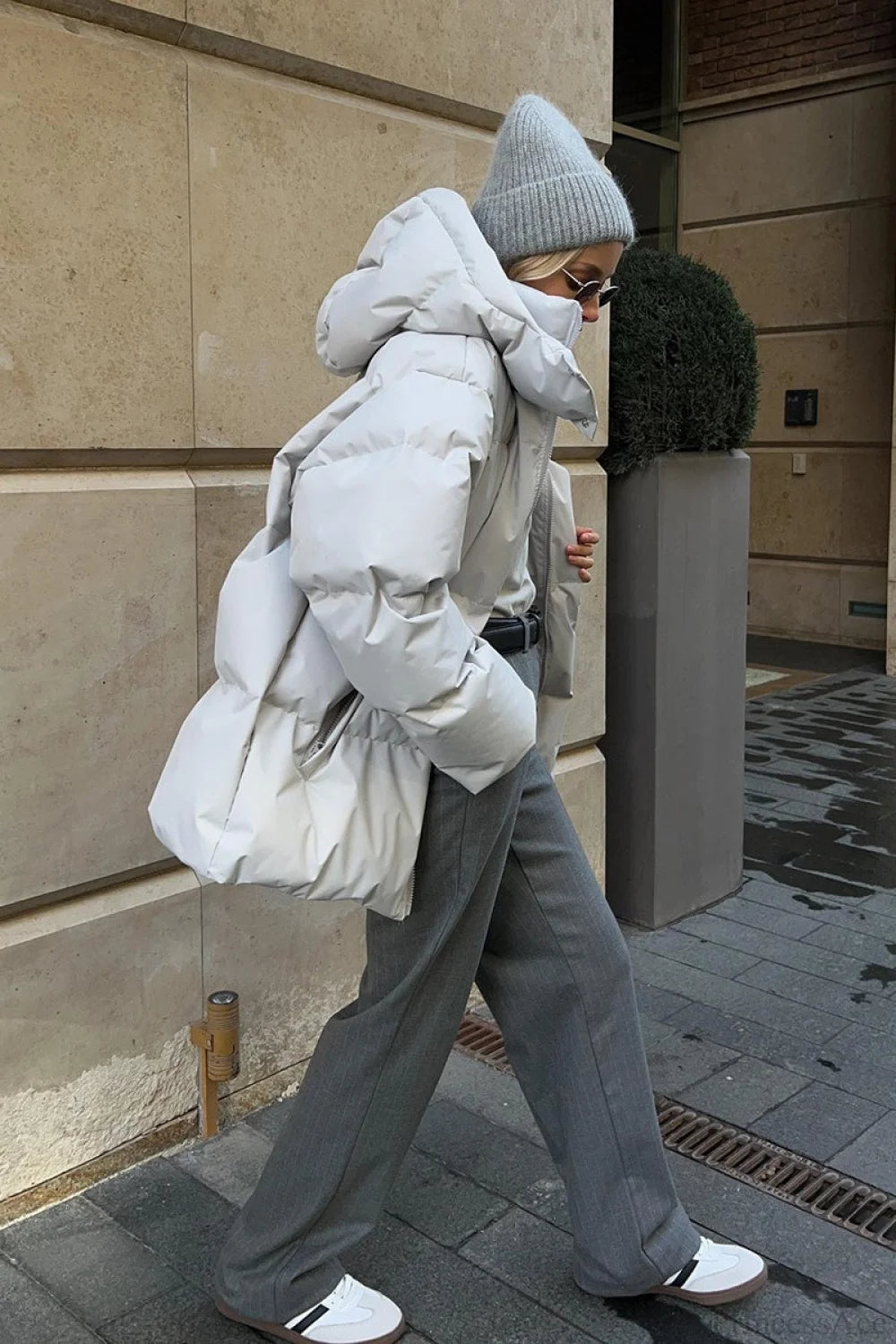 Loose Solid Minimalist Hooded Cotton Coat