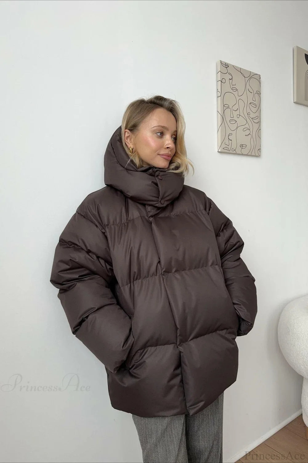 Loose Solid Minimalist Hooded Cotton Coat