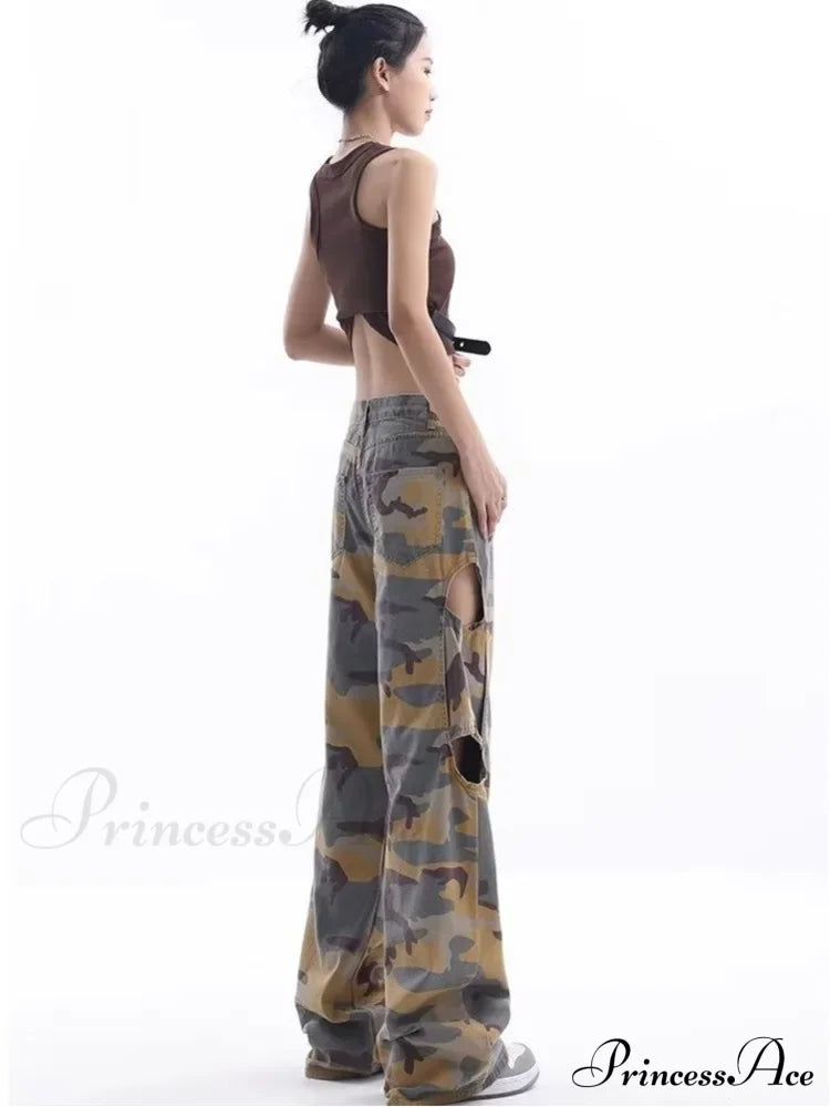 Loose Splashed Ink Speaker Camouflage Pants Trendy Hip-Hop Vintage Versatile Work Clothes Wide Leg