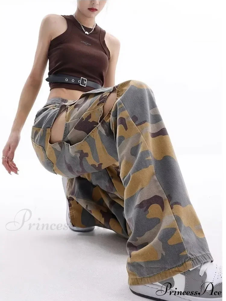 Loose Splashed Ink Speaker Camouflage Pants Trendy Hip-Hop Vintage Versatile Work Clothes Wide Leg
