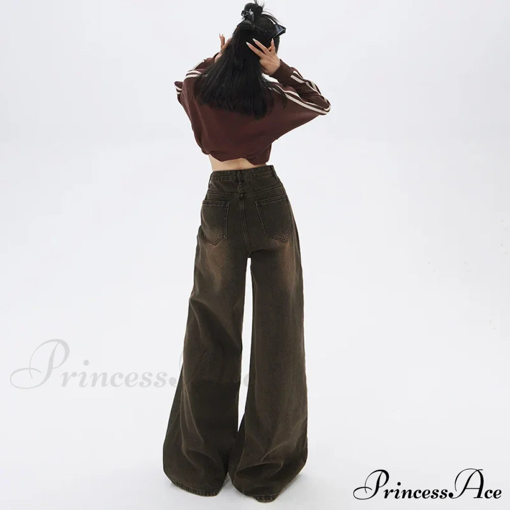 Loose Vintage Korean For Women High Waist Fashion Streetwear Casual Denim Femme Y2K Wide Leg