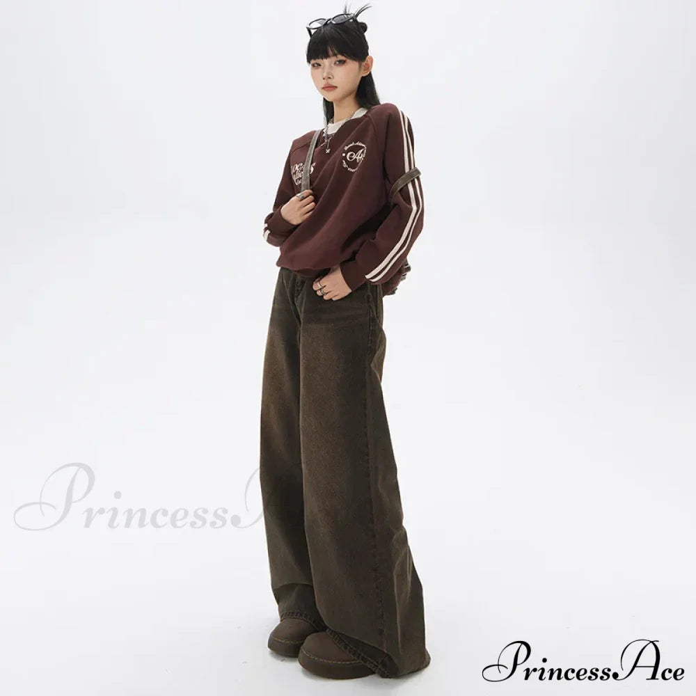 Loose Vintage Korean For Women High Waist Fashion Streetwear Casual Denim Femme Y2K Wide Leg