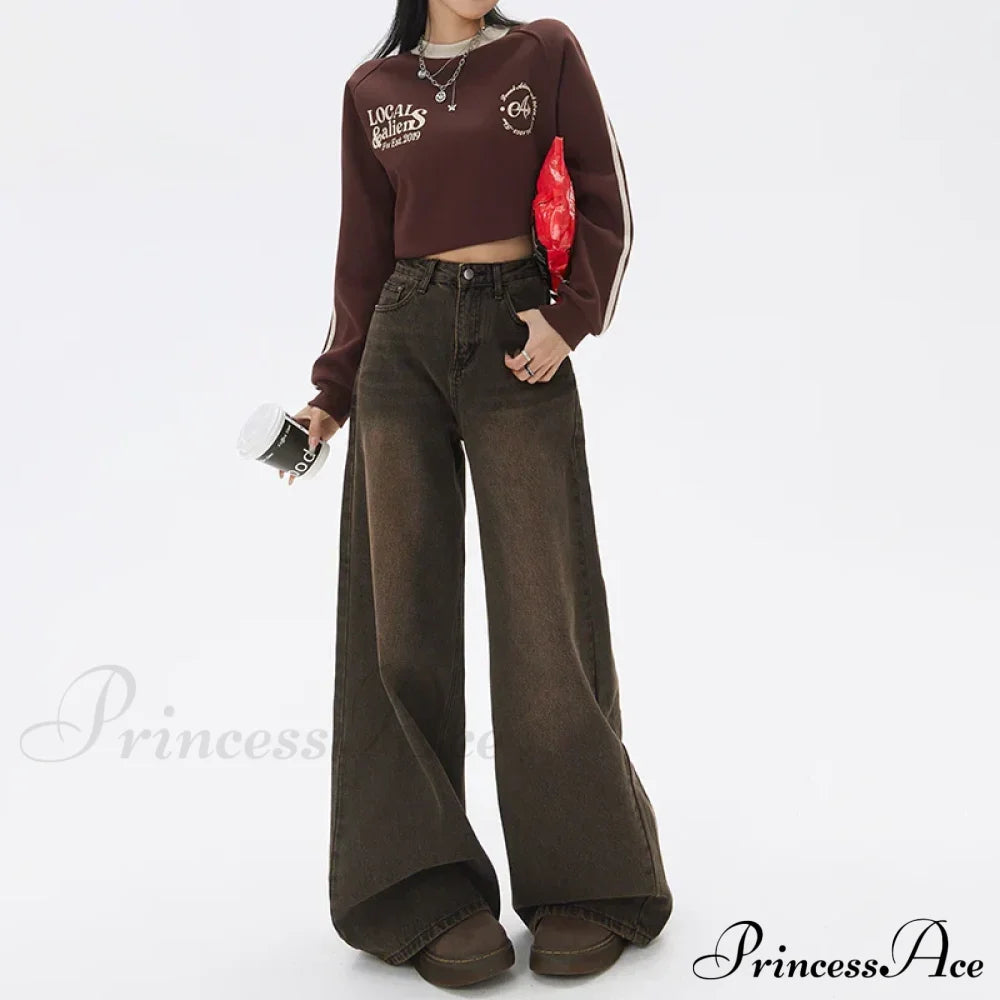 Loose Vintage Korean For Women High Waist Fashion Streetwear Casual Denim Femme Y2K Wide Leg