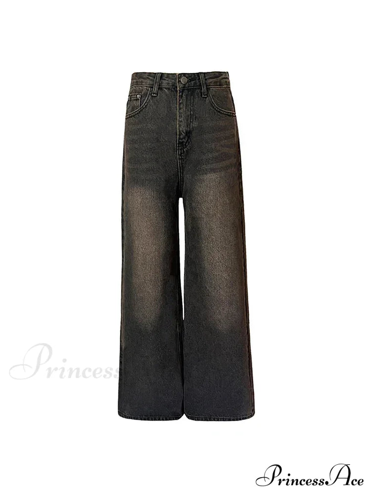 Loose Vintage Korean For Women High Waist Fashion Streetwear Casual Denim Femme Y2K Wide Leg