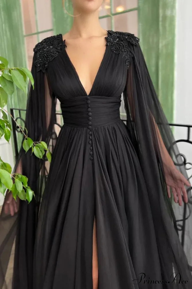 Love Story Graceful Midnight Black Gown Evening