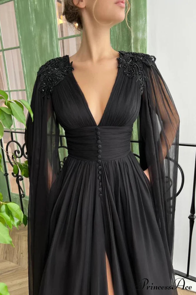 Love Story Graceful Midnight Black Gown Evening