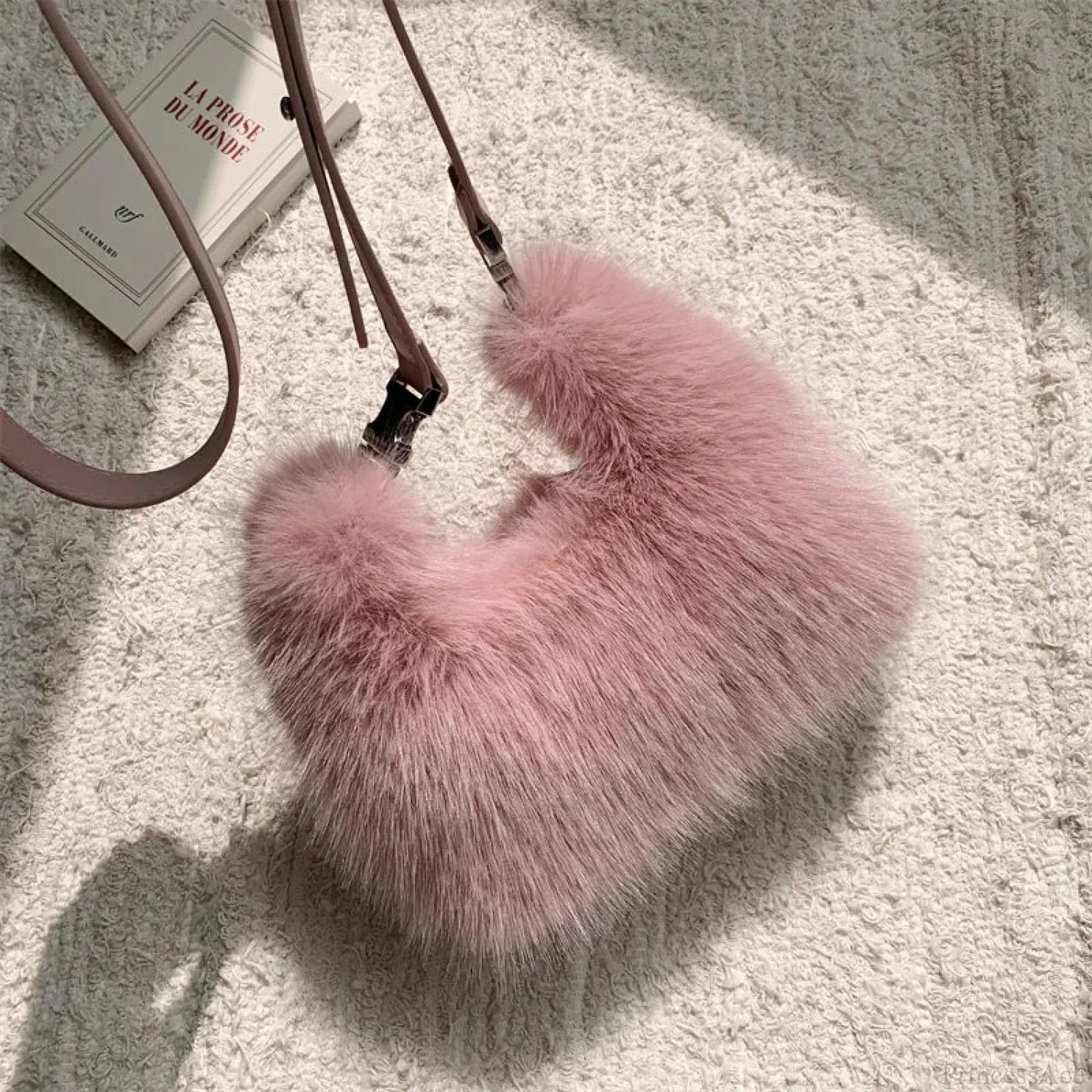 Luxury Faux Fur Plush Evening Clutch Crossbody Handbag Pink handbag-250126