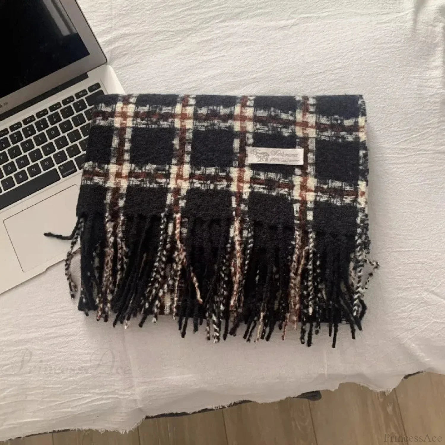 Luxury Plaid Cashmere Long Bandana Pashmina Scarf For Women Black 2 Scarfs-L