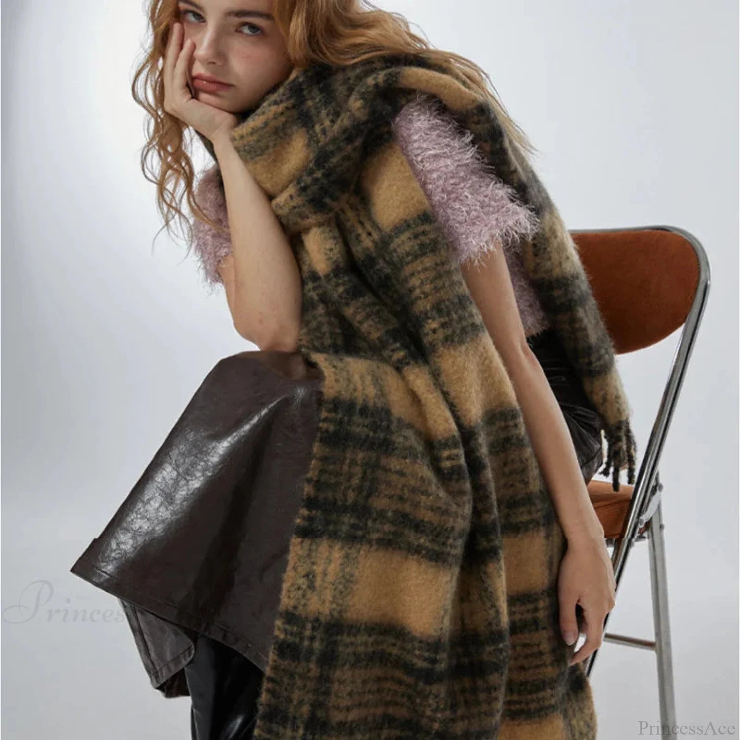 Luxury Plaid Cashmere Long Bandana Pashmina Scarf For Women Camle Scarfs-L