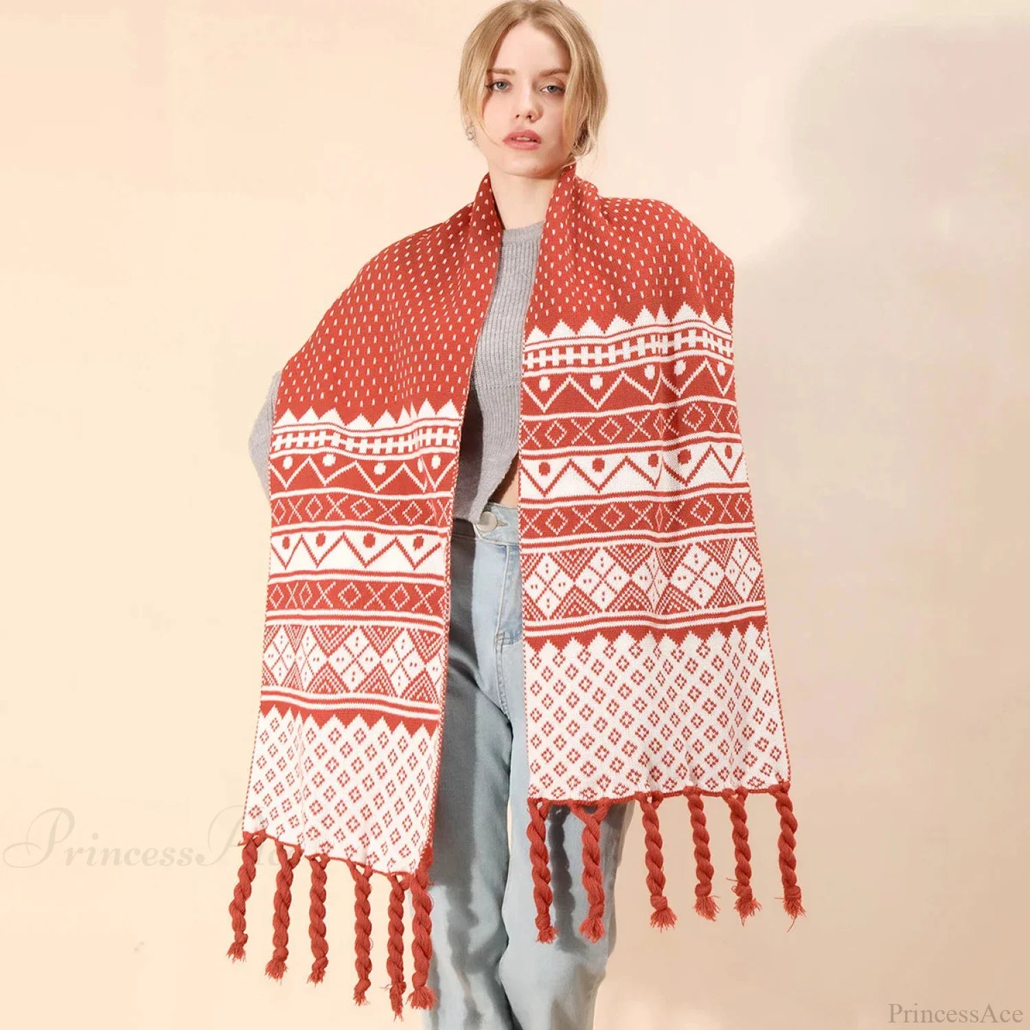 Luxury Plaid Cashmere Long Bandana Pashmina Scarf For Women Pink 2 Scarfs-L