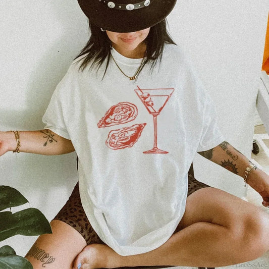Martini Oyster Retro Cocktail T-shirt WHITE / S t-shirt-250223