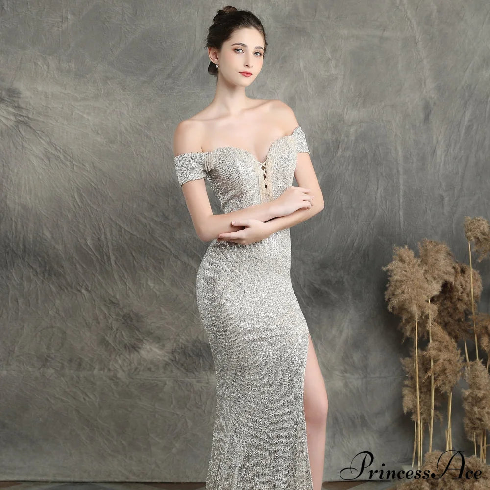 Marzia Formal Stylish Sequined Slit Dress S.o. Long Dresses