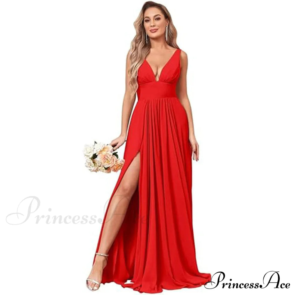 Melany Formal Stylish High Slit Dress Red / 2 S.o. Long Dresses
