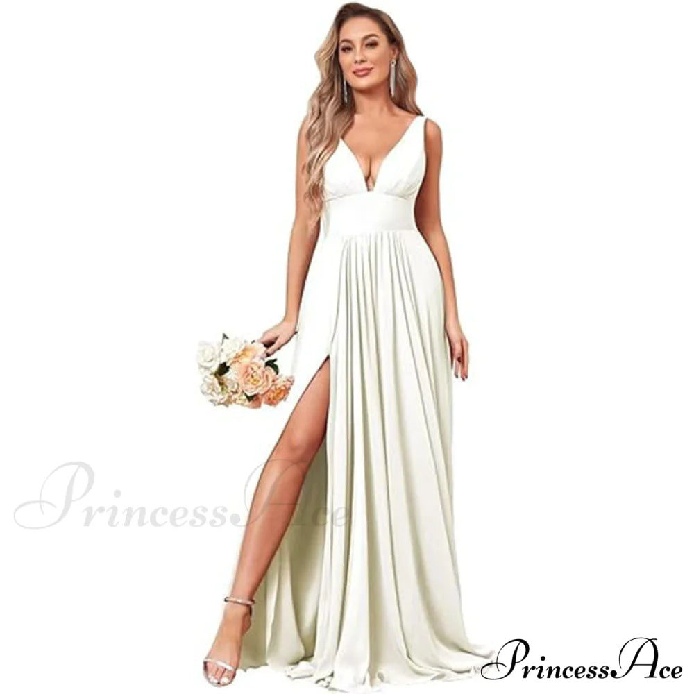 Melany Formal Stylish High Slit Dress White / 2 S.o. Long Dresses