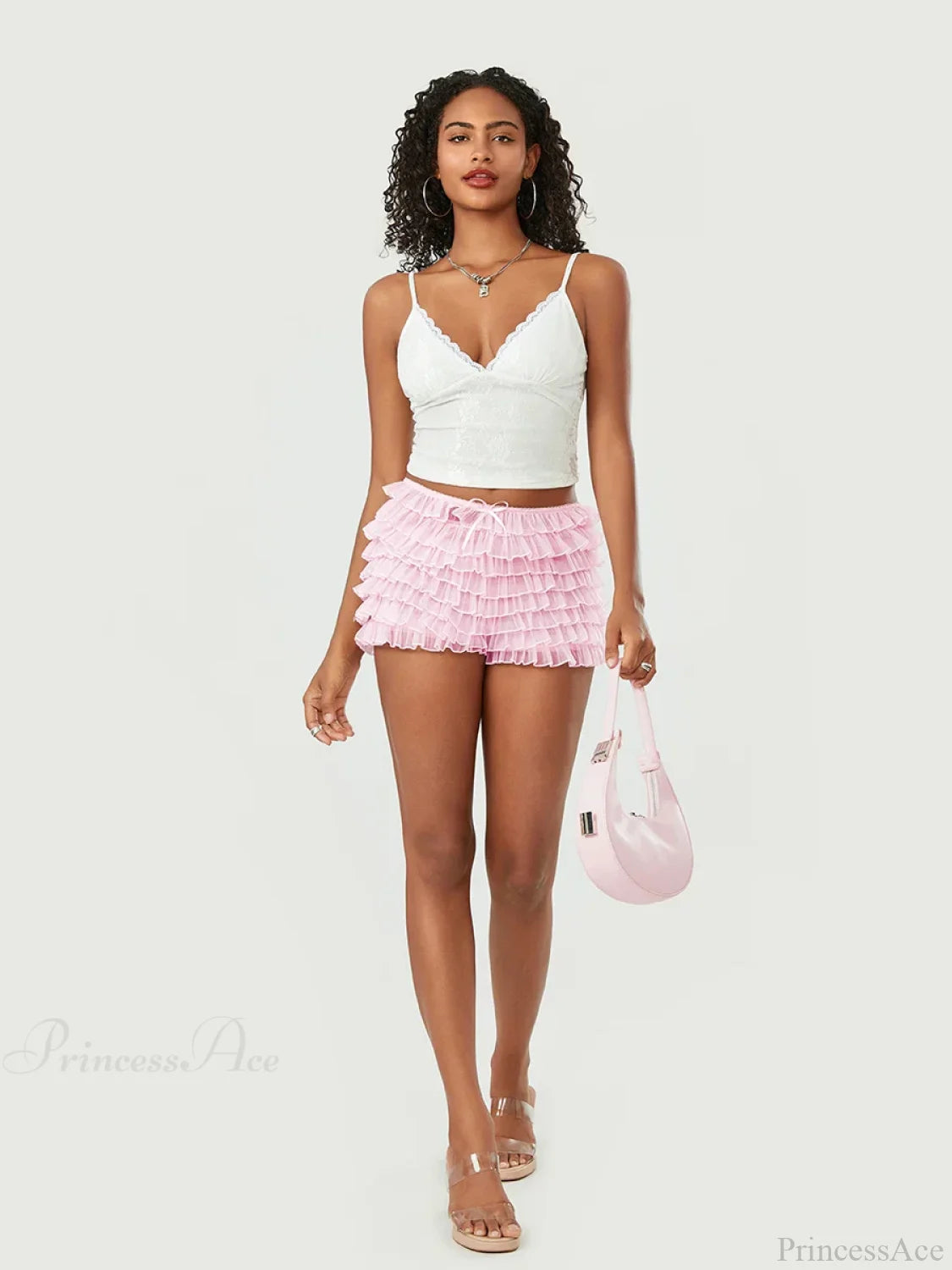 Mesh Bowknot Tiered Ruffle Short short-250223