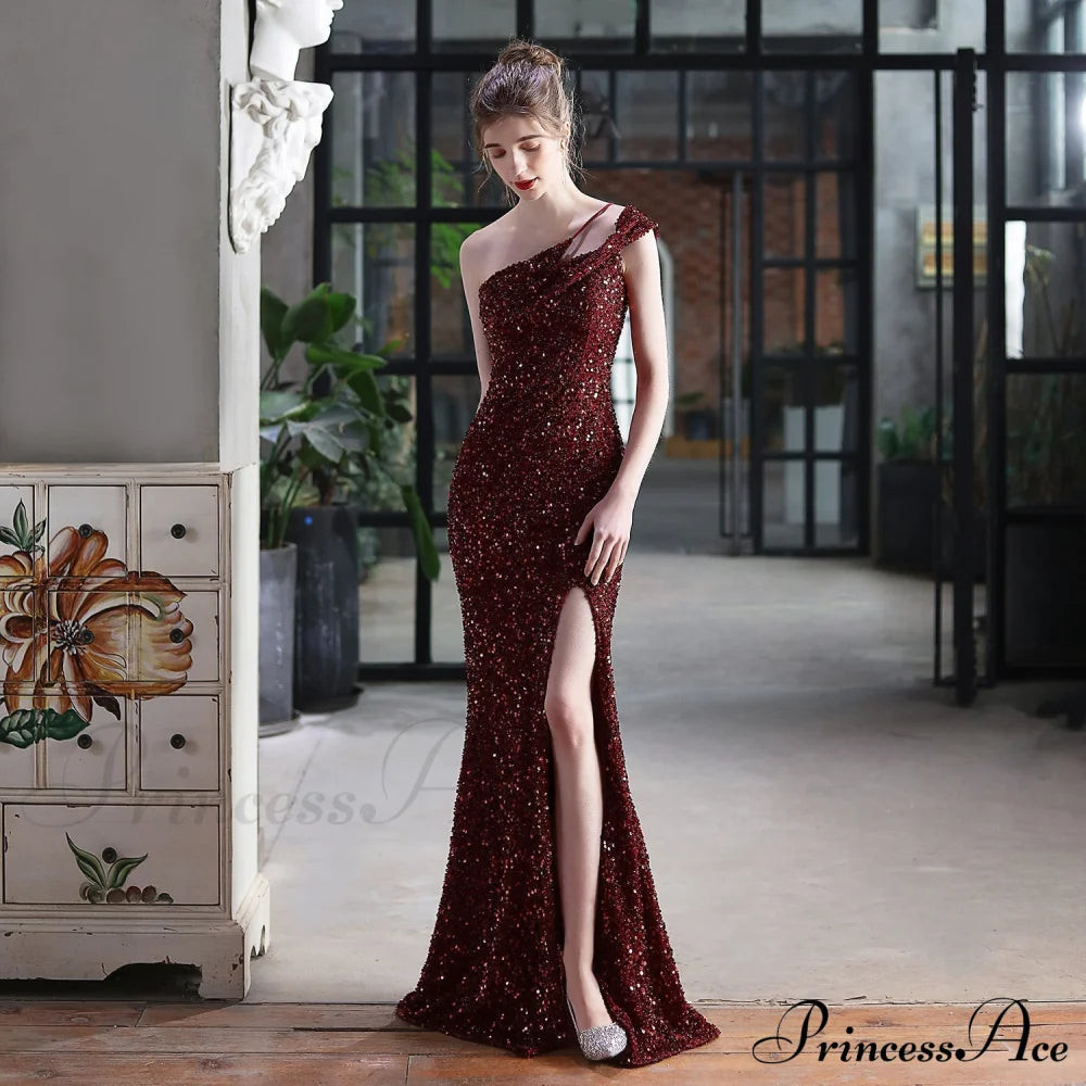 Mile One-Shoulder Bright Charming Sequined Formal Dress S.o. Long Dresses