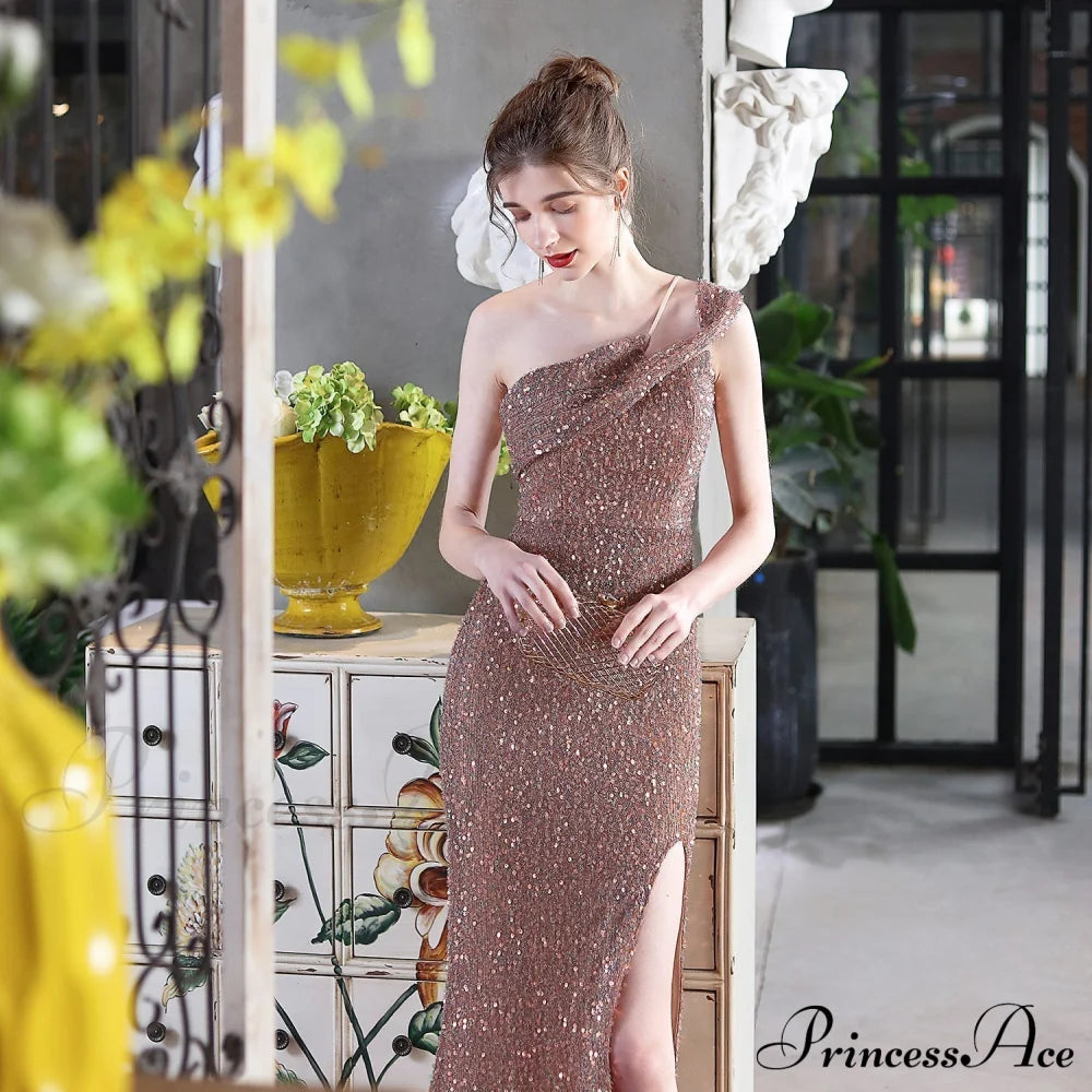 Mile One-Shoulder Bright Charming Sequined Formal Dress S.o. Long Dresses