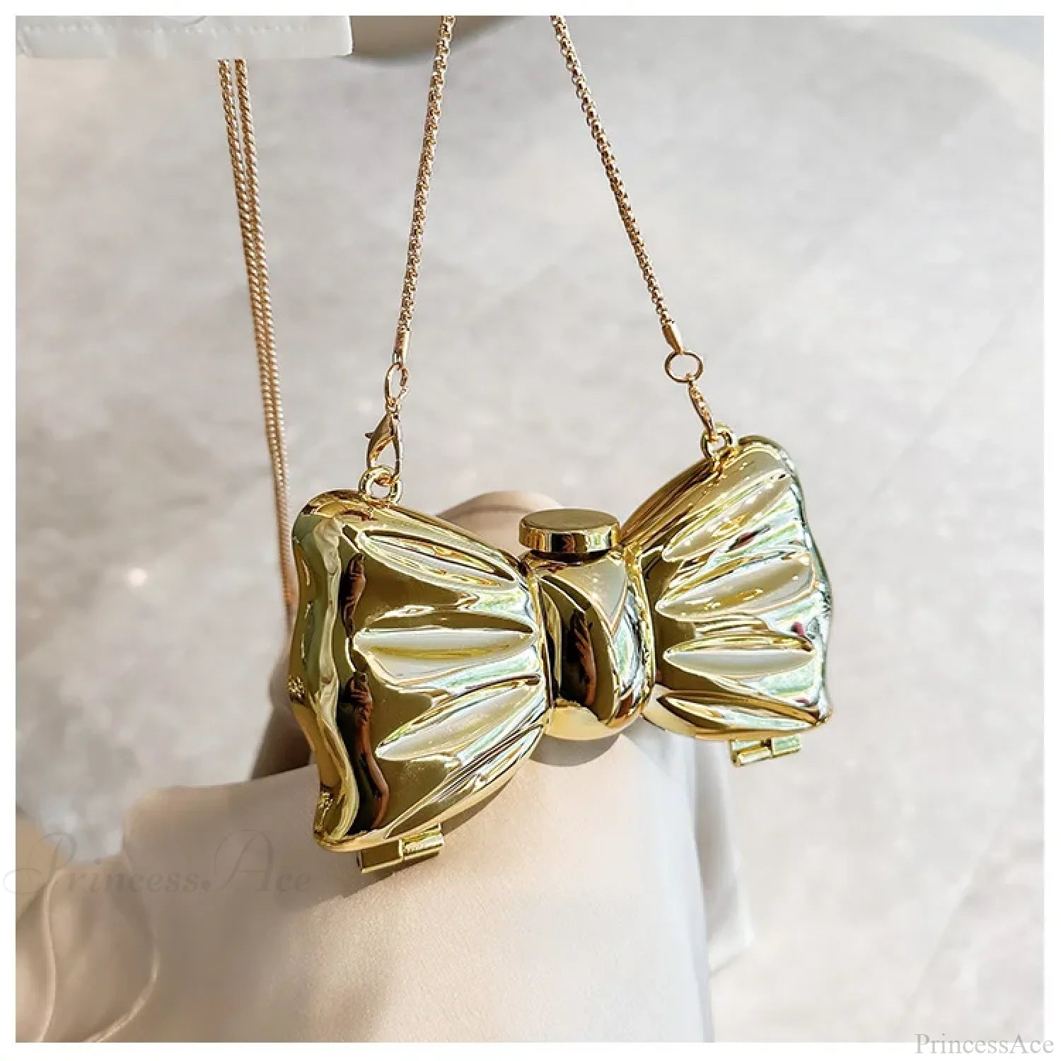 Mini Evening Bowknot Metal Crossbody Purse Party Wedding Handbag Golden clutchbag-250126