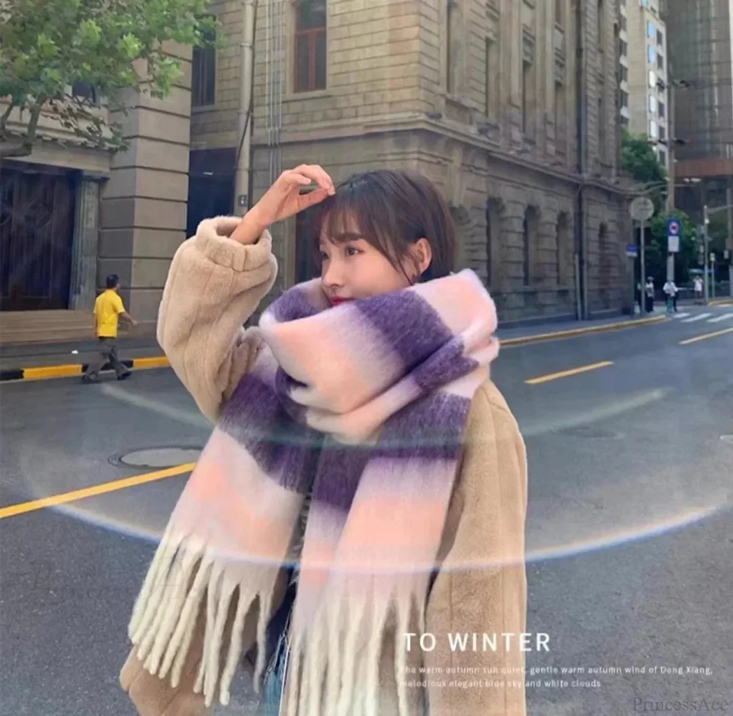 Mohair Winter Scarf - Solid Color Thickened Wool Fringed A Style Purple Scarfs-L