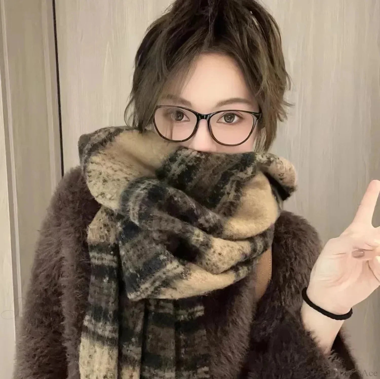 Mohair Winter Scarf - Solid Color Thickened Wool Fringed Maillard Gray Black Scarfs-L