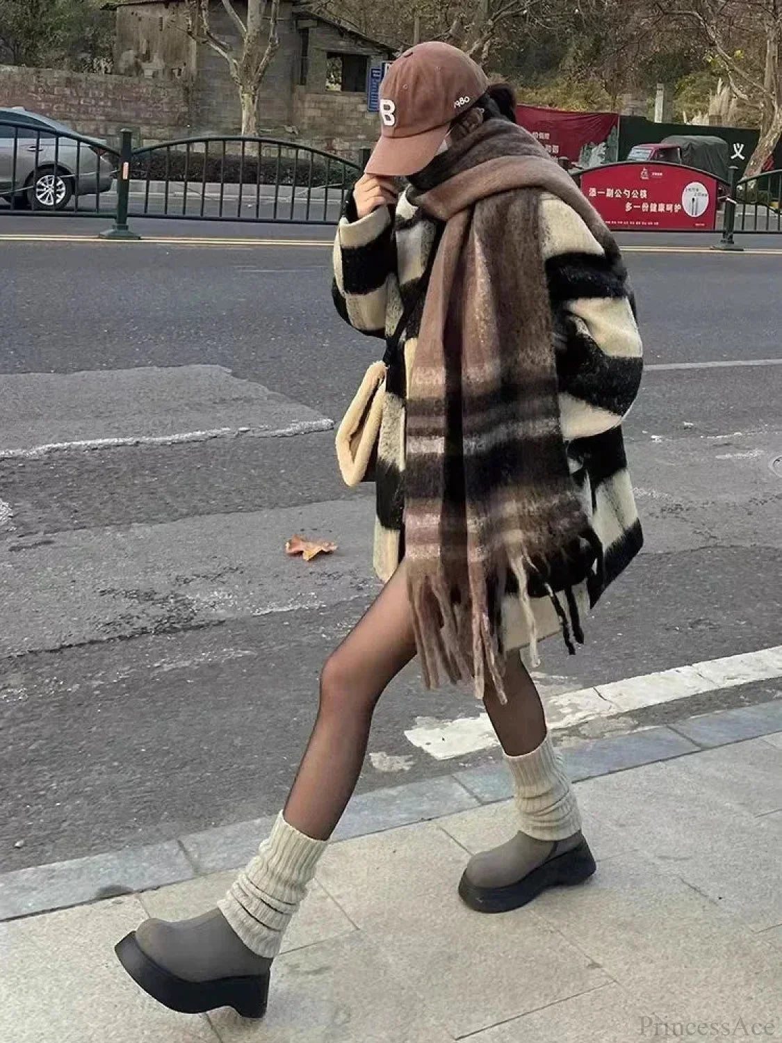 Mohair Winter Scarf - Solid Color Thickened Wool Fringed Type F Coffee Color Scarfs-L