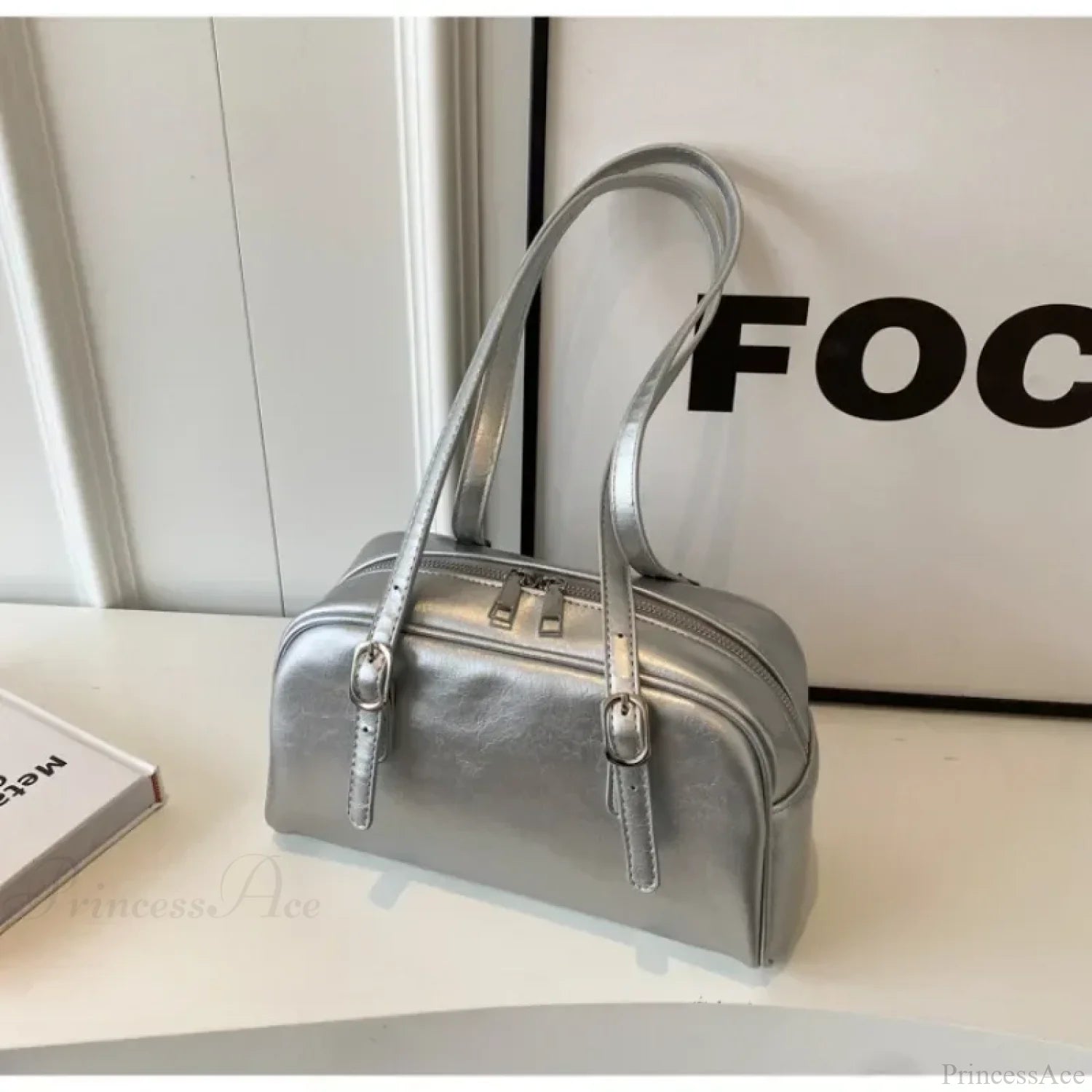 Monochrome Fashion Boston Shoulder Crossbody Bag Silver shoulder-250126