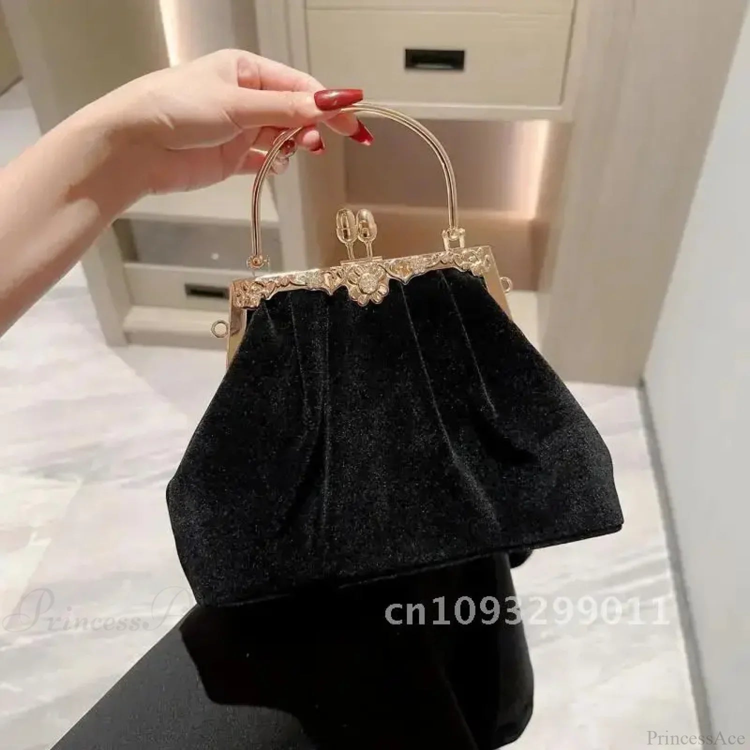 Mysterious Black Velvet Evening Party Wedding Clutch Bag Black clutchbag-250126