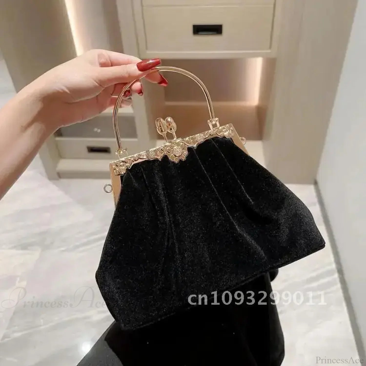 Mysterious Black Velvet Evening Party Wedding Clutch Bag Black clutchbag-250126