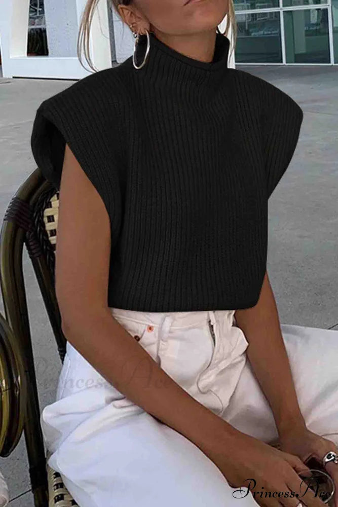 Neck Mock Sleeveless Sweater Black / S Sweaters-L